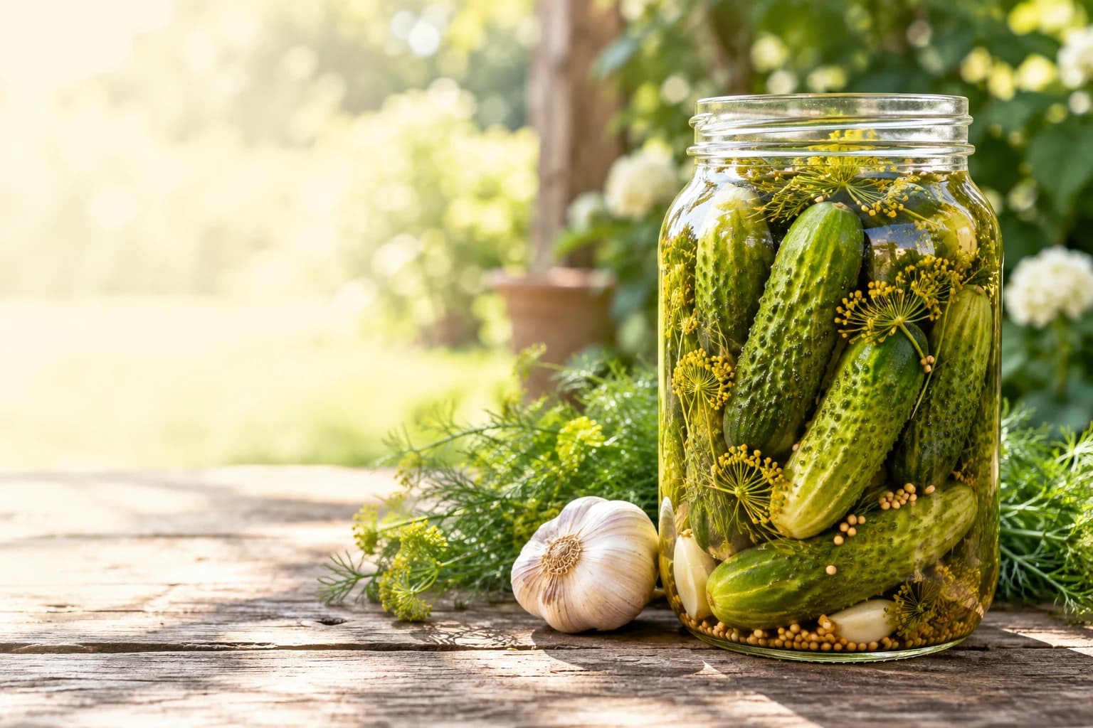 Sunshine, fresh dill and a jar full of homemade pickles