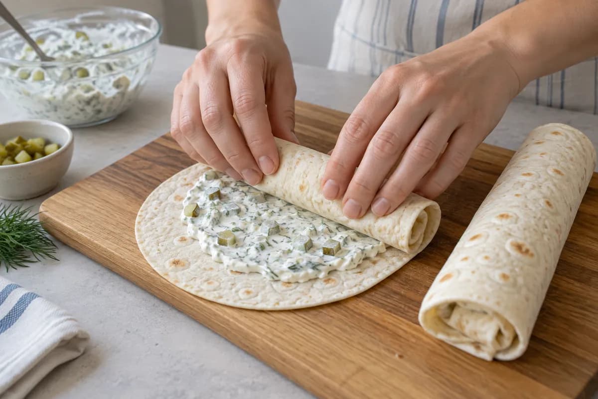 Filled tortillas rolled into neat cylinders without squeezing out the filling.